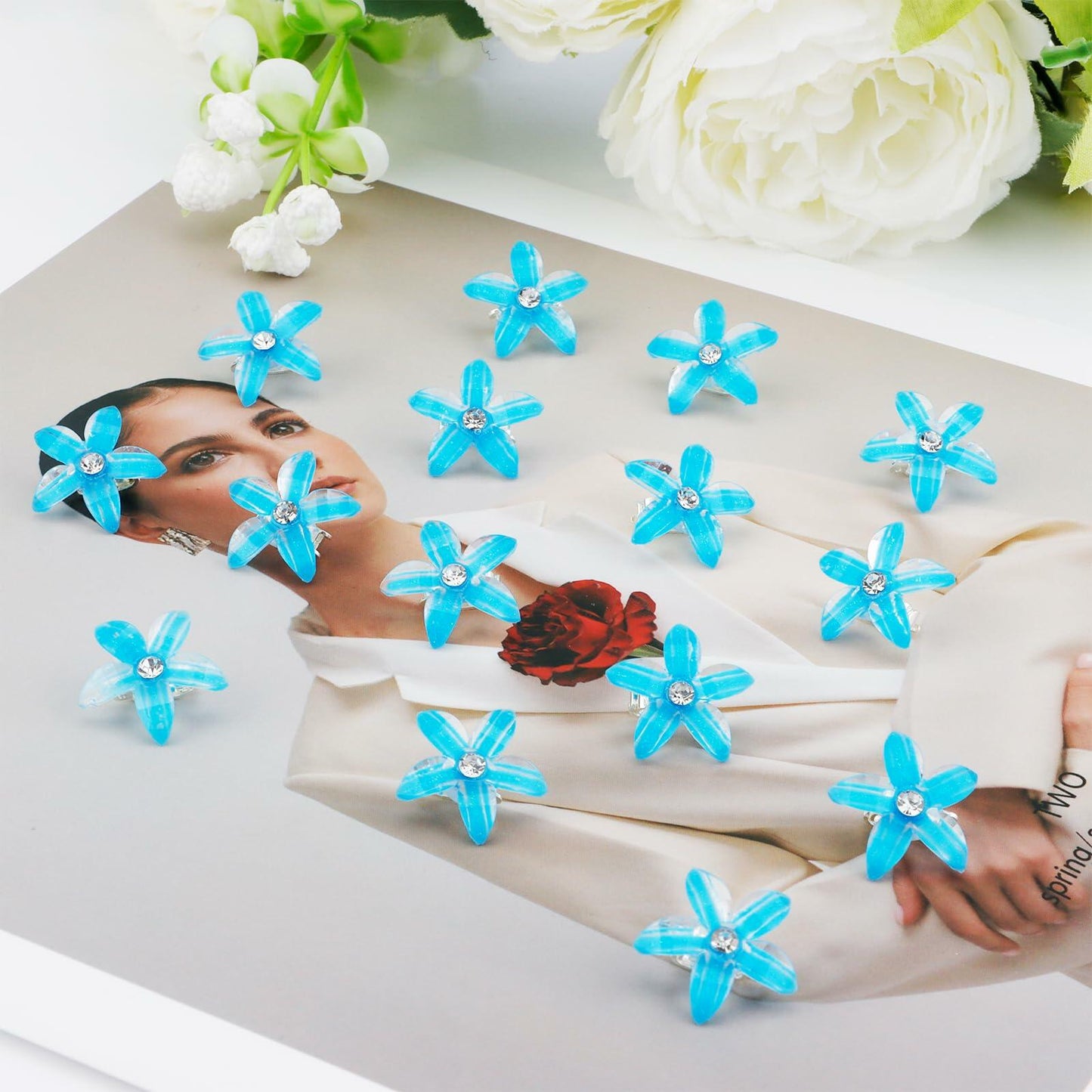 CUBACO 30pcs Mini Rhinestone Hair Clips Crystal Bridal Flower Clips