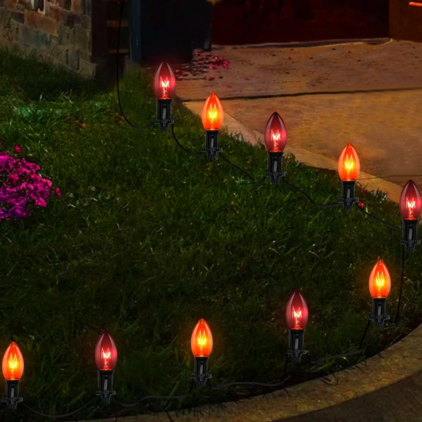 SUNSGNE C9 Halloween Pathway Stake Lights Orange Black Set of 10