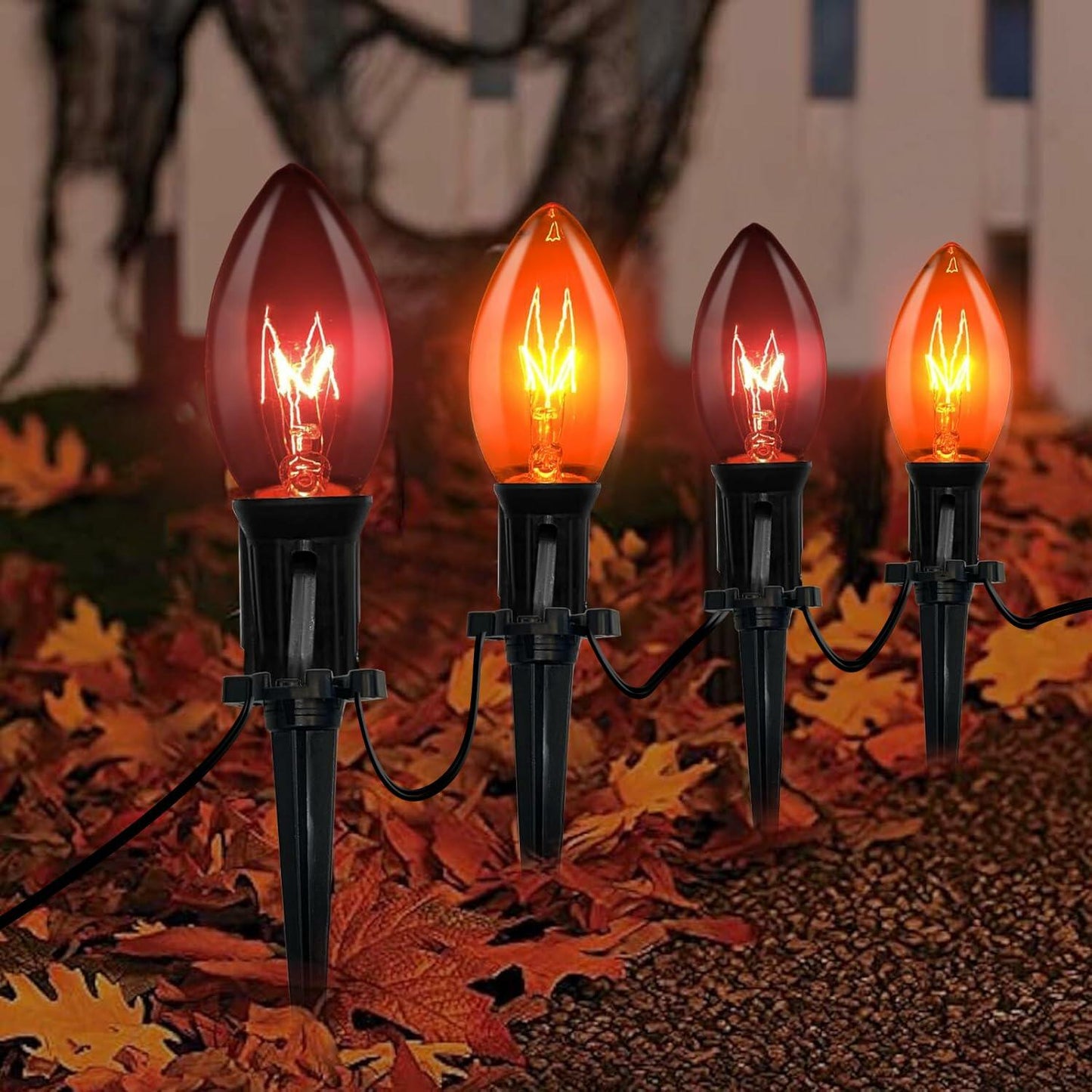 SUNSGNE C9 Halloween Pathway Stake Lights Orange Black Set of 10