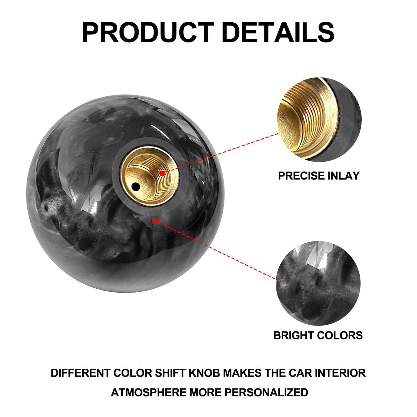 ATNVIDSG Marble Style Round Manual Shift Knob Universal Grey with 3 Adapters
