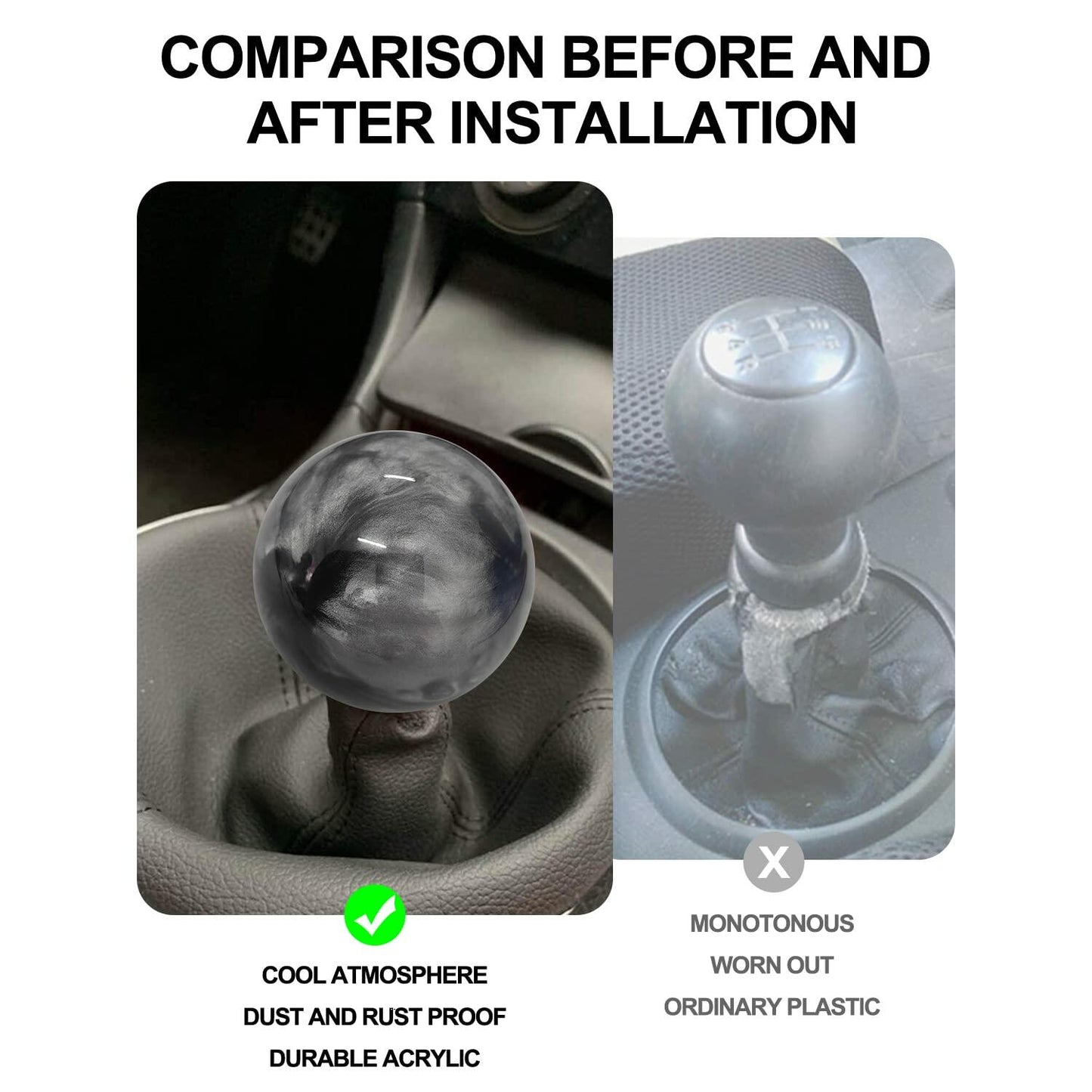 ATNVIDSG Marble Style Round Manual Shift Knob Universal Grey with 3 Adapters