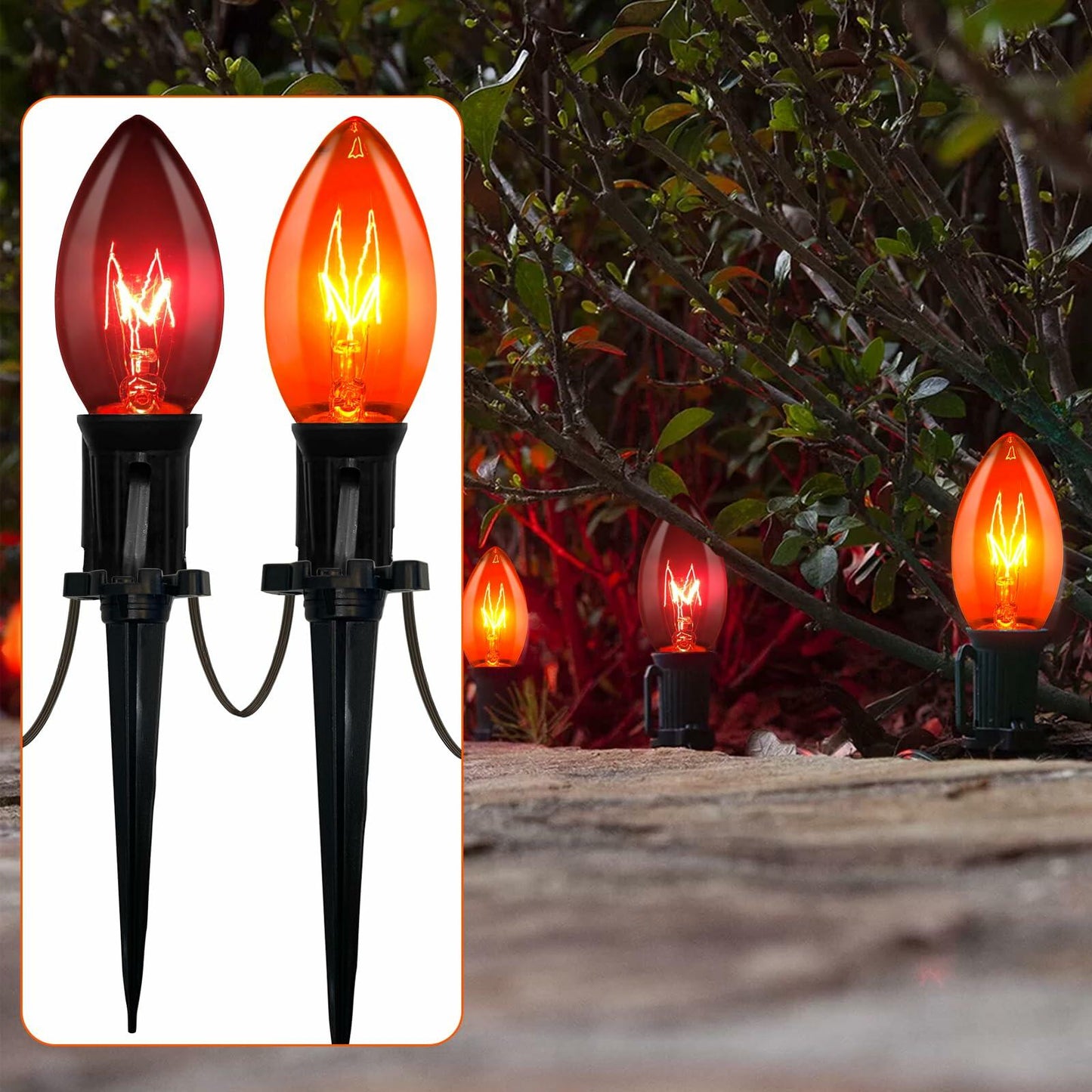 SUNSGNE C9 Halloween Pathway Stake Lights Orange Black Set of 10
