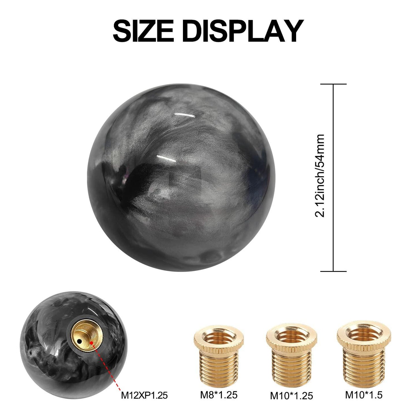 ATNVIDSG Marble Style Round Manual Shift Knob Universal Grey with 3 Adapters