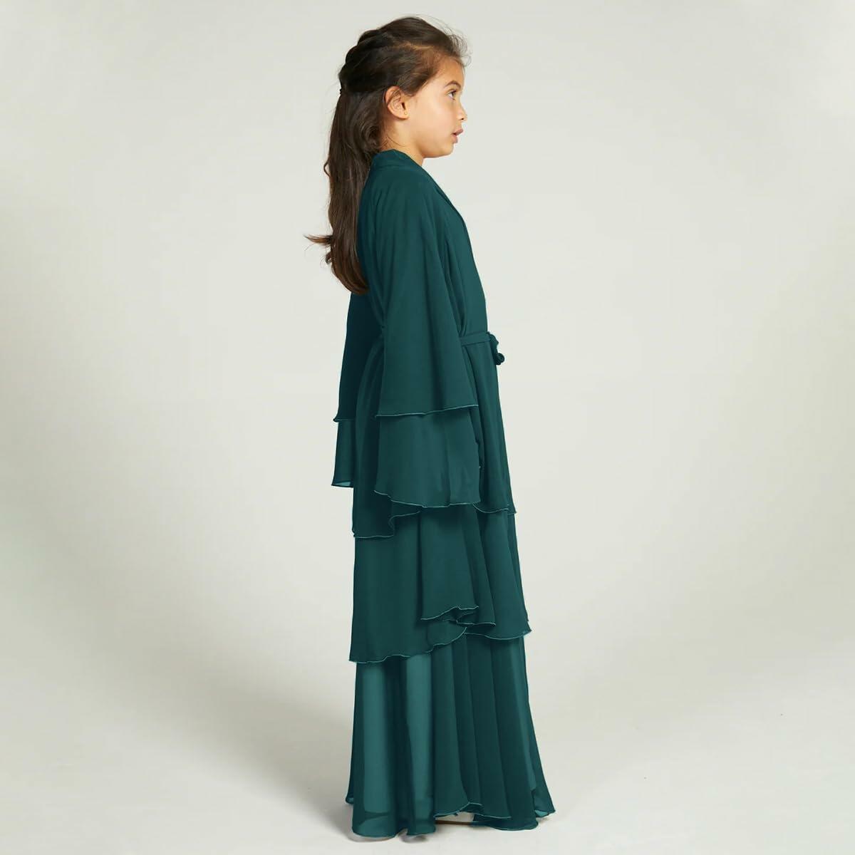 Muslim Girl Abaya Kaftan Dress Dark Green 7-8Y Long Sleeve Eid Ramadan Wear