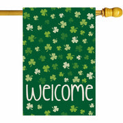 ZAEW St. Patrick's Day Shamrocks Burlap House Flag 28x40 Inch Green Double Sided