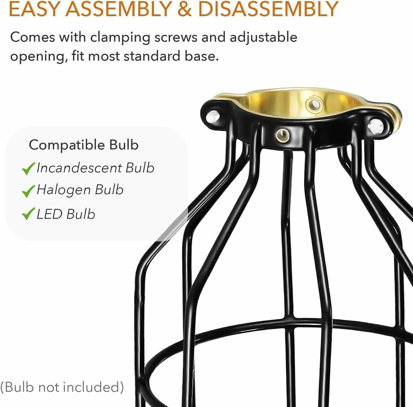 Metal Industrial Adjustable Clamp Lamp Cage Pendant Light Shade Black 1 Pack
