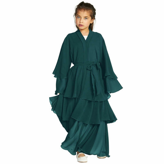 Muslim Girl Abaya Kaftan Dress Dark Green 7-8Y Long Sleeve Eid Ramadan Wear