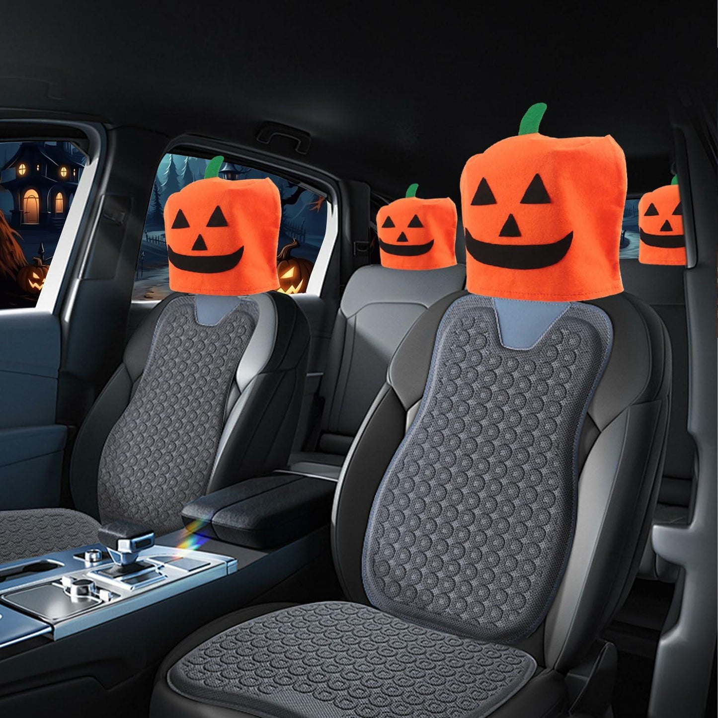 IHOTDER Halloween Pumpkin Car Headrest Covers Universal 4PCS Breathable