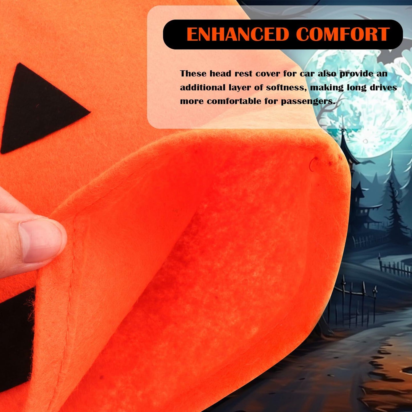 IHOTDER Halloween Pumpkin Car Headrest Covers Universal 4PCS Breathable