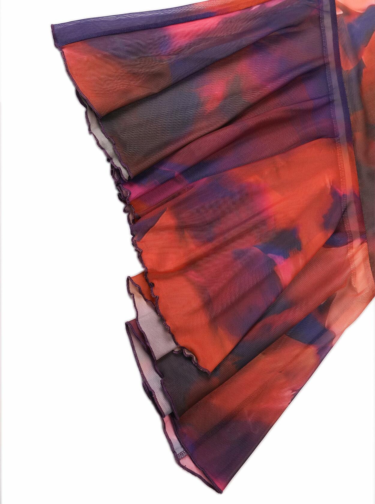 Avanova Women Tie Dye Mesh Ruffle Mermaid Midi Skirt Purple Size M