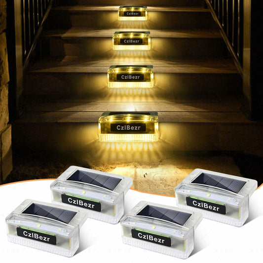 CzlBezr Solar Deck Lights 8 LEDs Outdoor Waterproof Warm Light 4Pack
