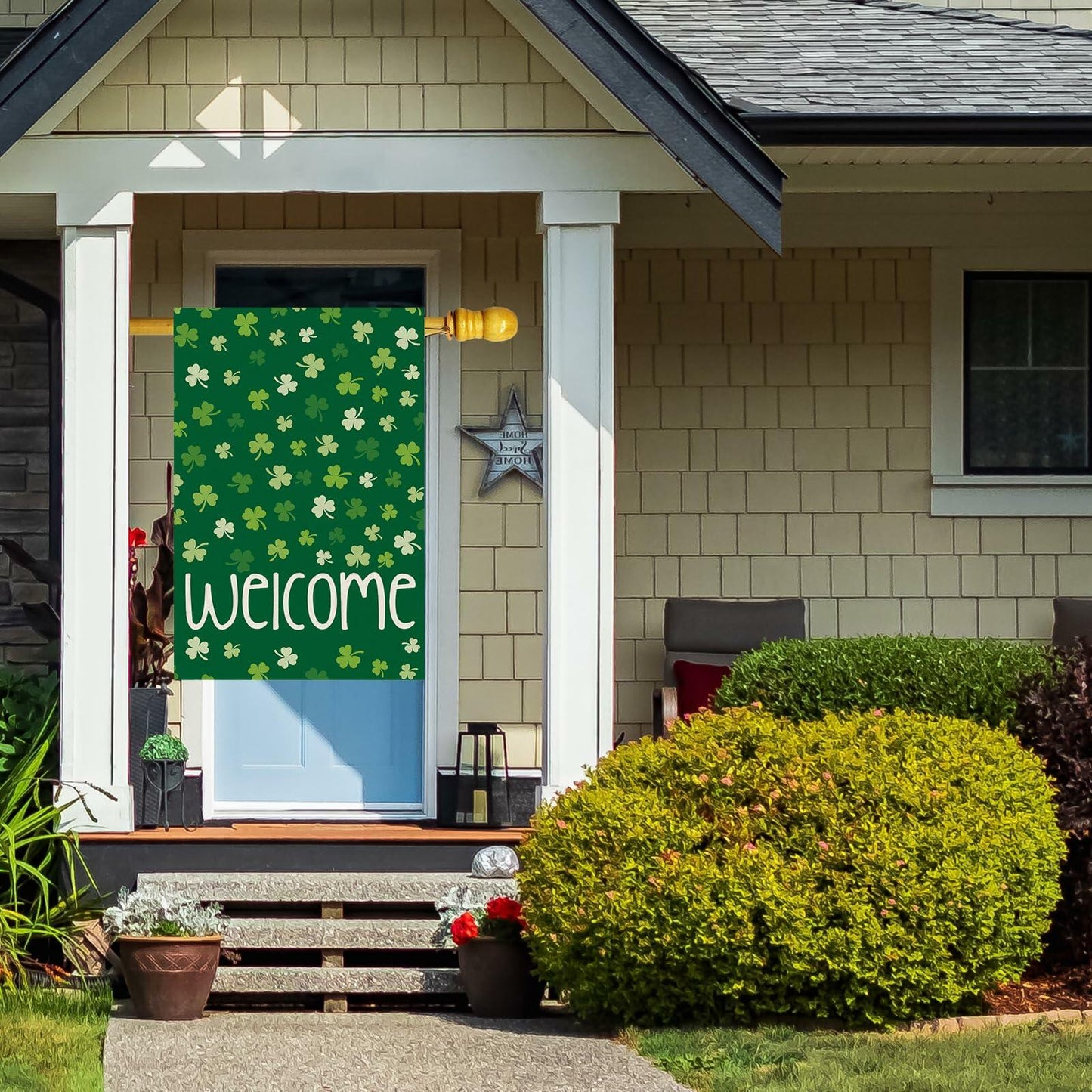ZAEW St. Patrick's Day Shamrocks Burlap House Flag 28x40 Inch Green Double Sided
