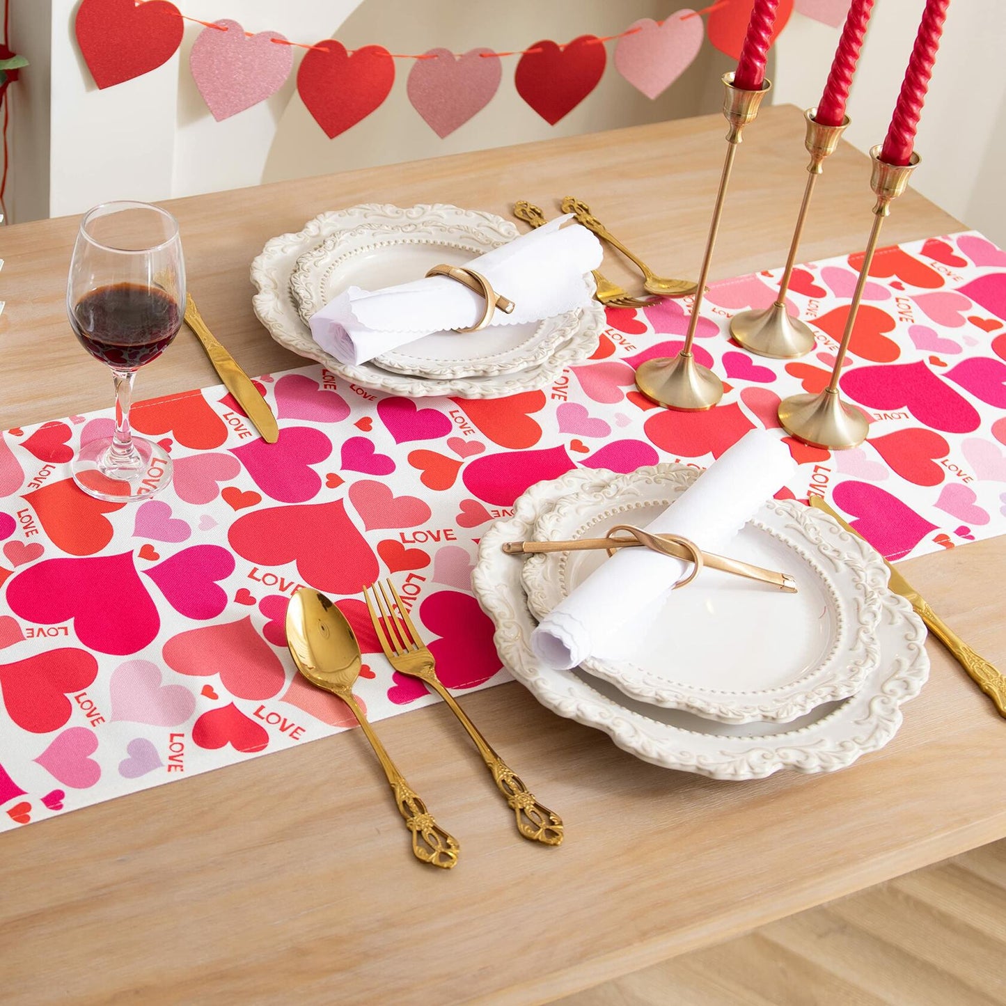 Joyfol Day Valentine's Red Love Heart Table Runner 13x72 Inches