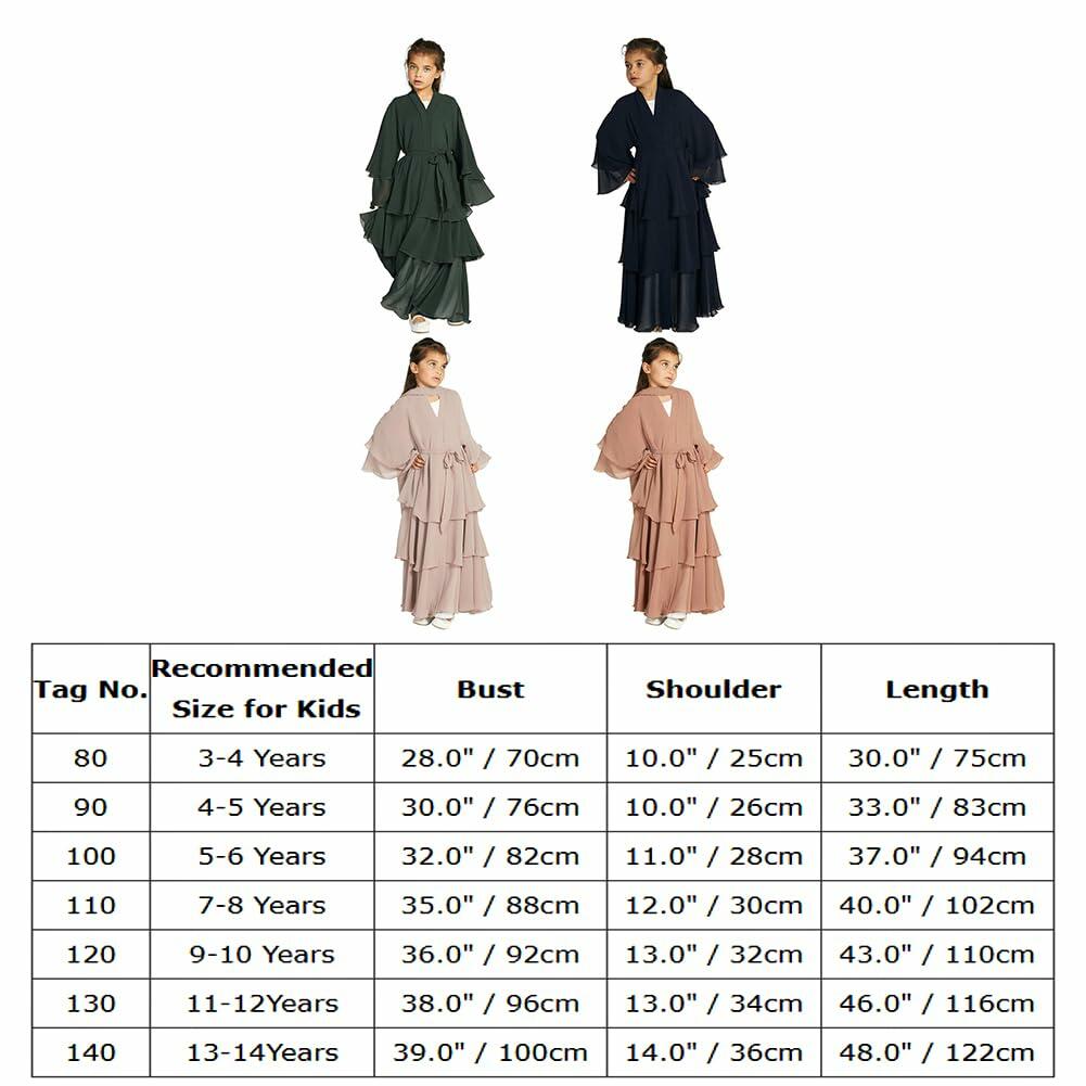 Muslim Girl Abaya Kaftan Dress Dark Green 7-8Y Long Sleeve Eid Ramadan Wear