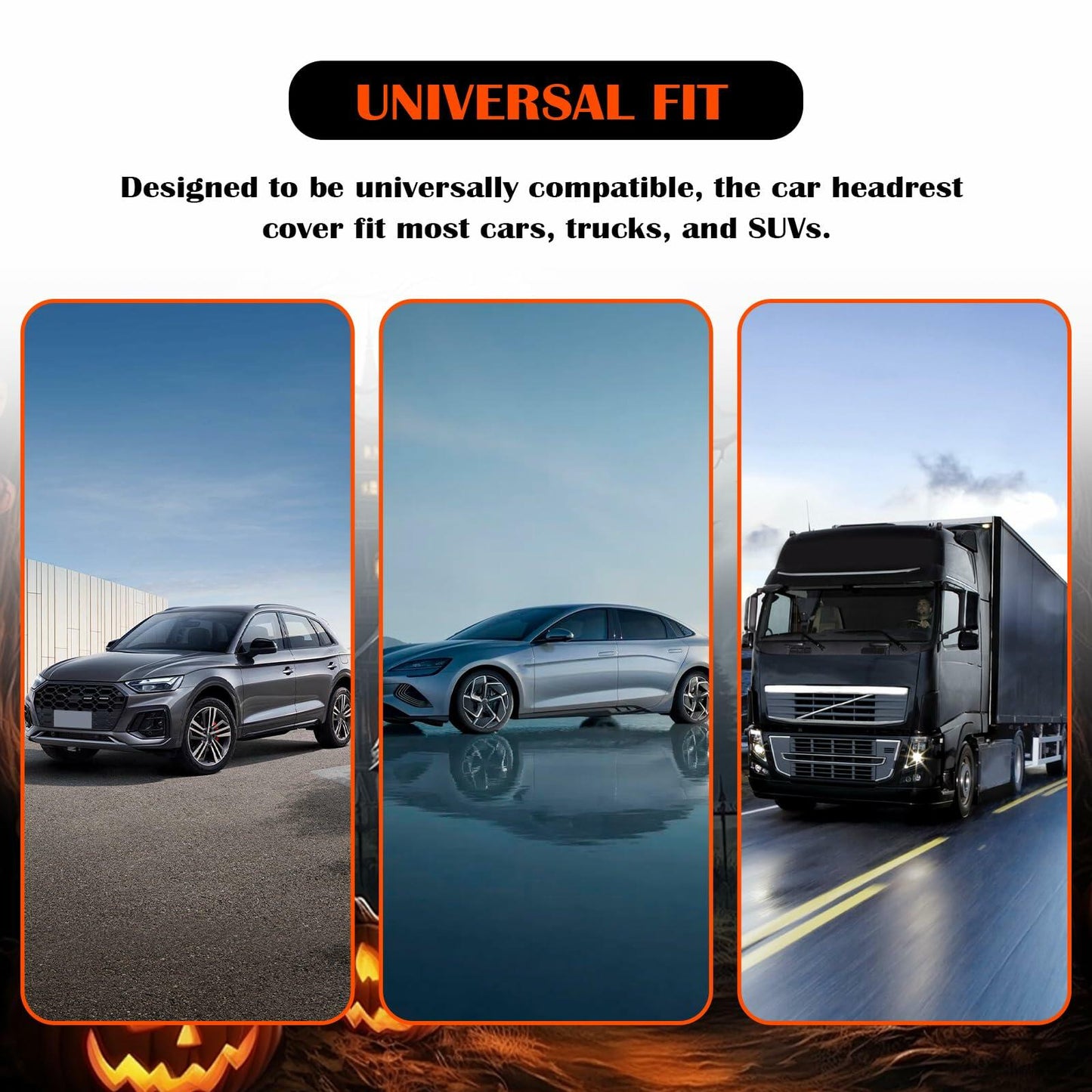 IHOTDER Halloween Pumpkin Car Headrest Covers Universal 4PCS Breathable