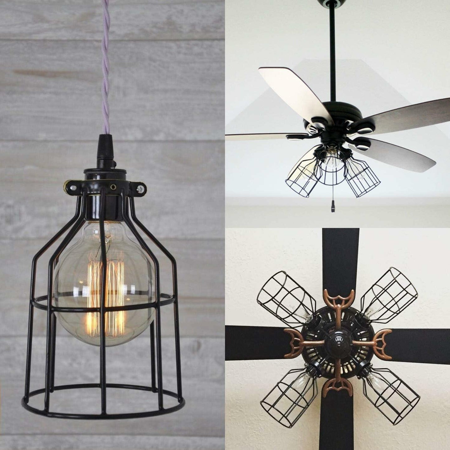 Metal Industrial Adjustable Clamp Lamp Cage Pendant Light Shade Black 1 Pack