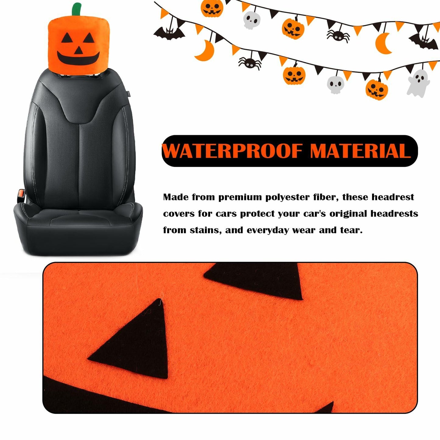 IHOTDER Halloween Pumpkin Car Headrest Covers Universal 4PCS Breathable