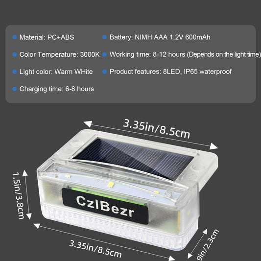 CzlBezr Solar Deck Lights 8 LEDs Outdoor Waterproof Warm Light 4Pack