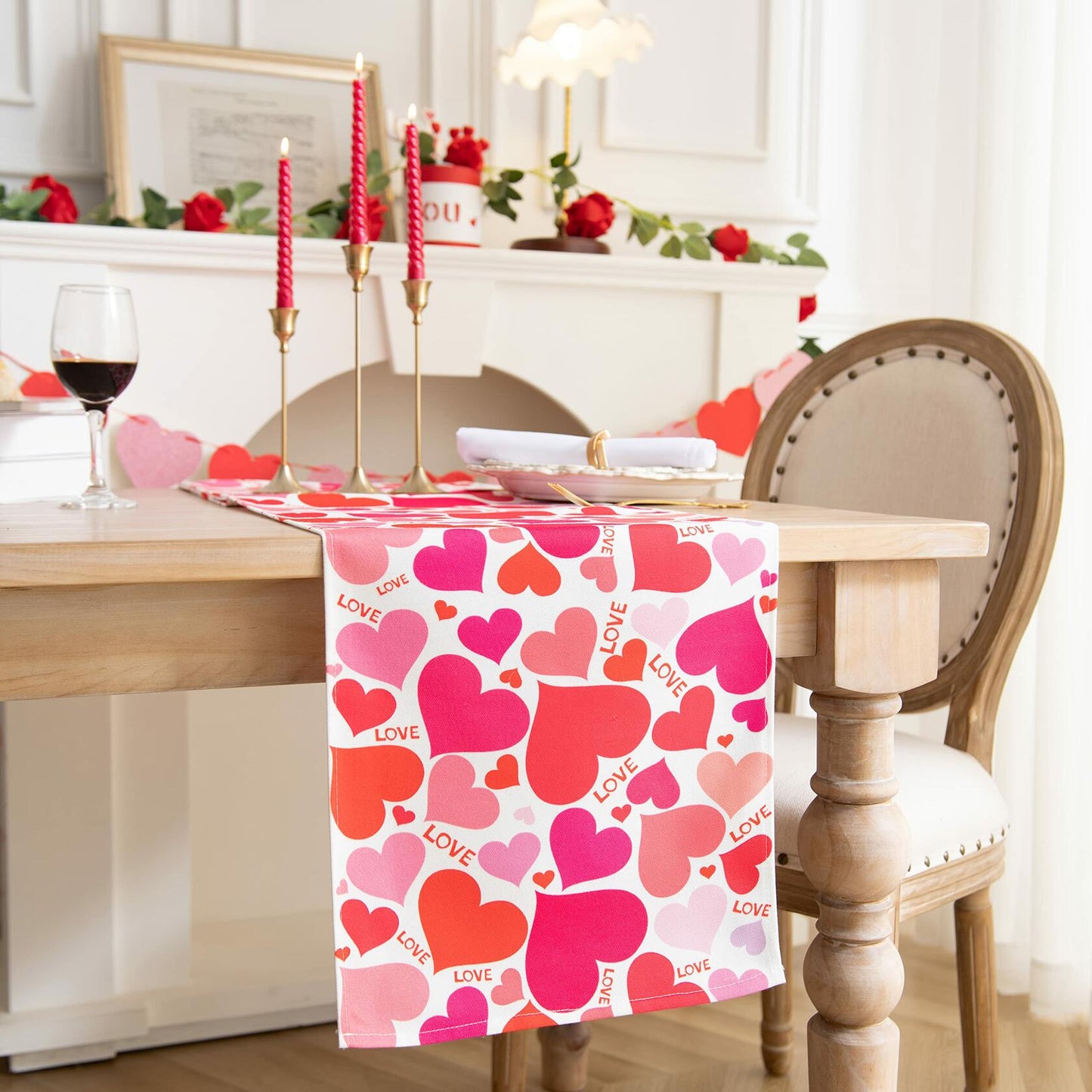 Joyfol Day Valentine's Red Love Heart Table Runner 13x72 Inches