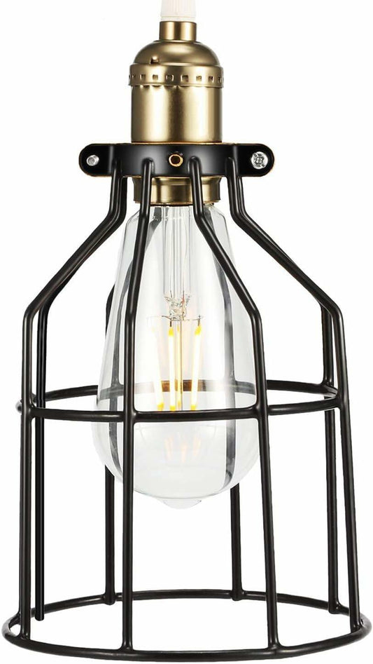Metal Industrial Adjustable Clamp Lamp Cage Pendant Light Shade Black 1 Pack