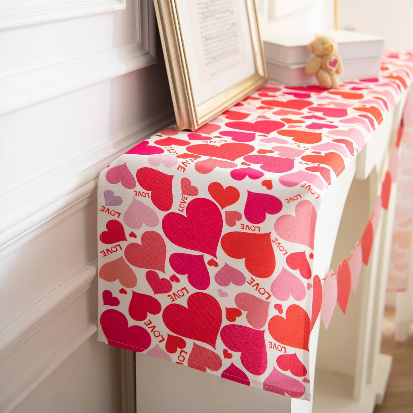 Joyfol Day Valentine's Red Love Heart Table Runner 13x72 Inches