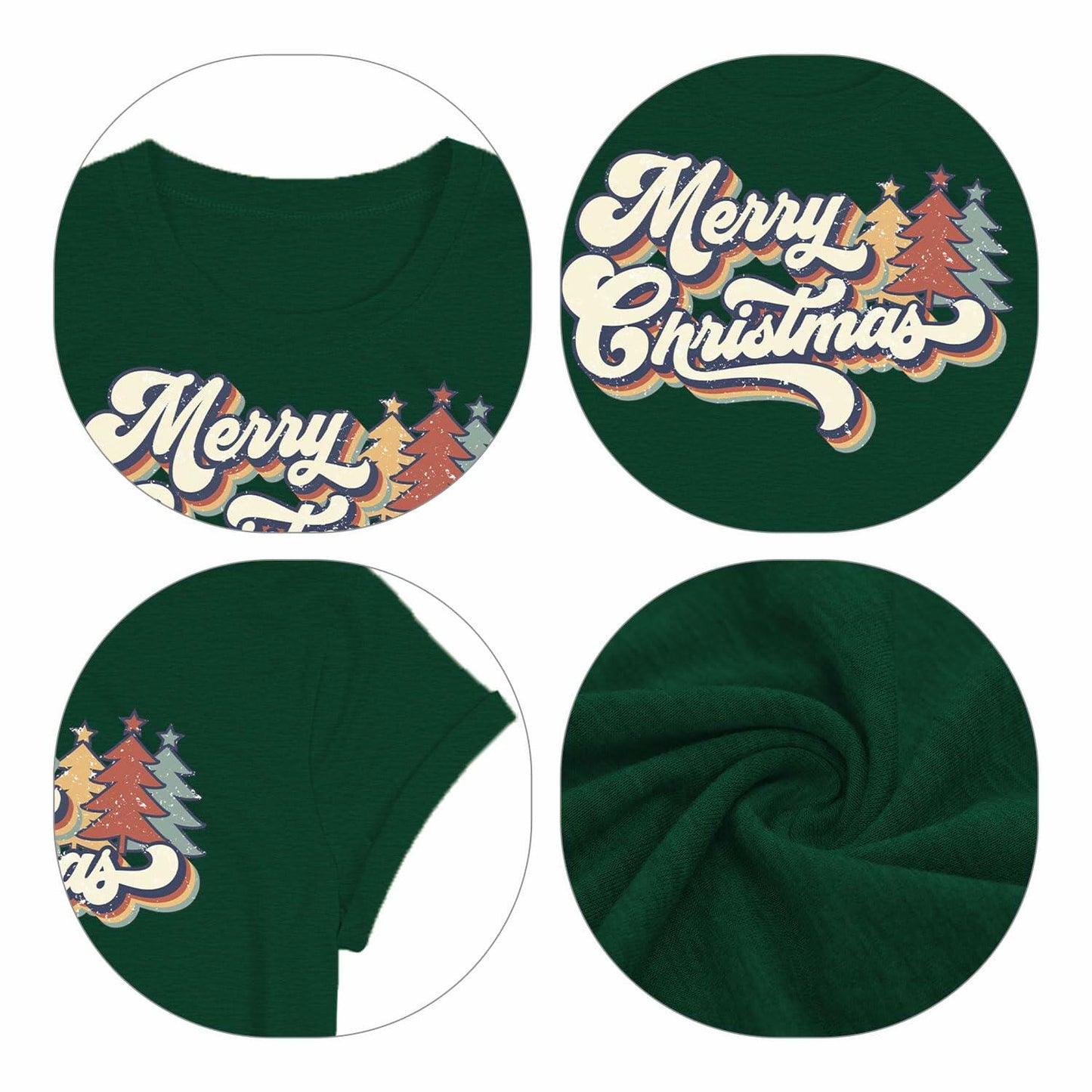 Merry Christmas Family Tee Shirt Women Vintage Xmas Top Green Size L