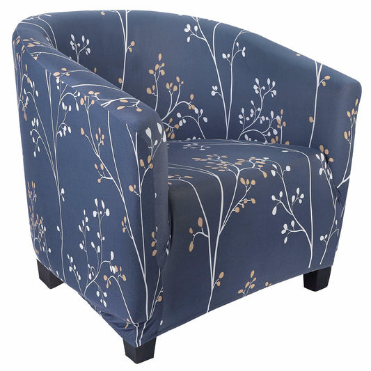 SearchI Club Chair Slipcover Stretch Spandex Armchair Cover Grey Blue+Leaves