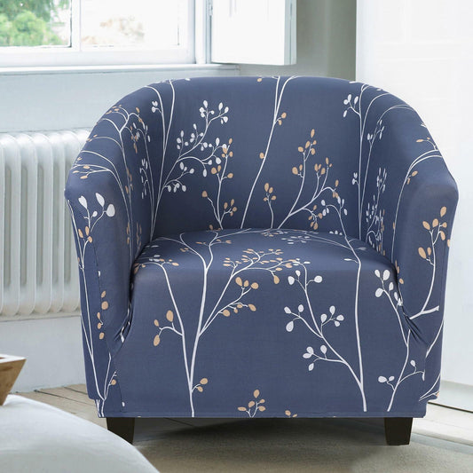 SearchI Club Chair Slipcover Stretch Spandex Armchair Cover Grey Blue+Leaves