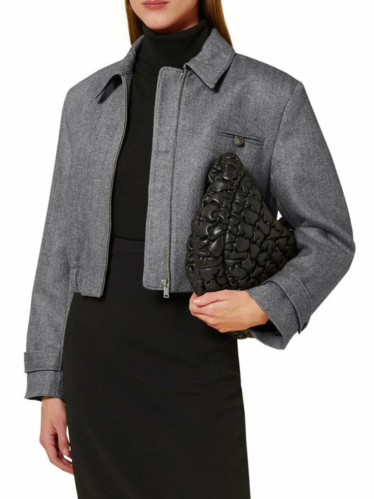 Cicy Bell Womens Cropped Tweed Blazer Zip Up Jacket Beige XL