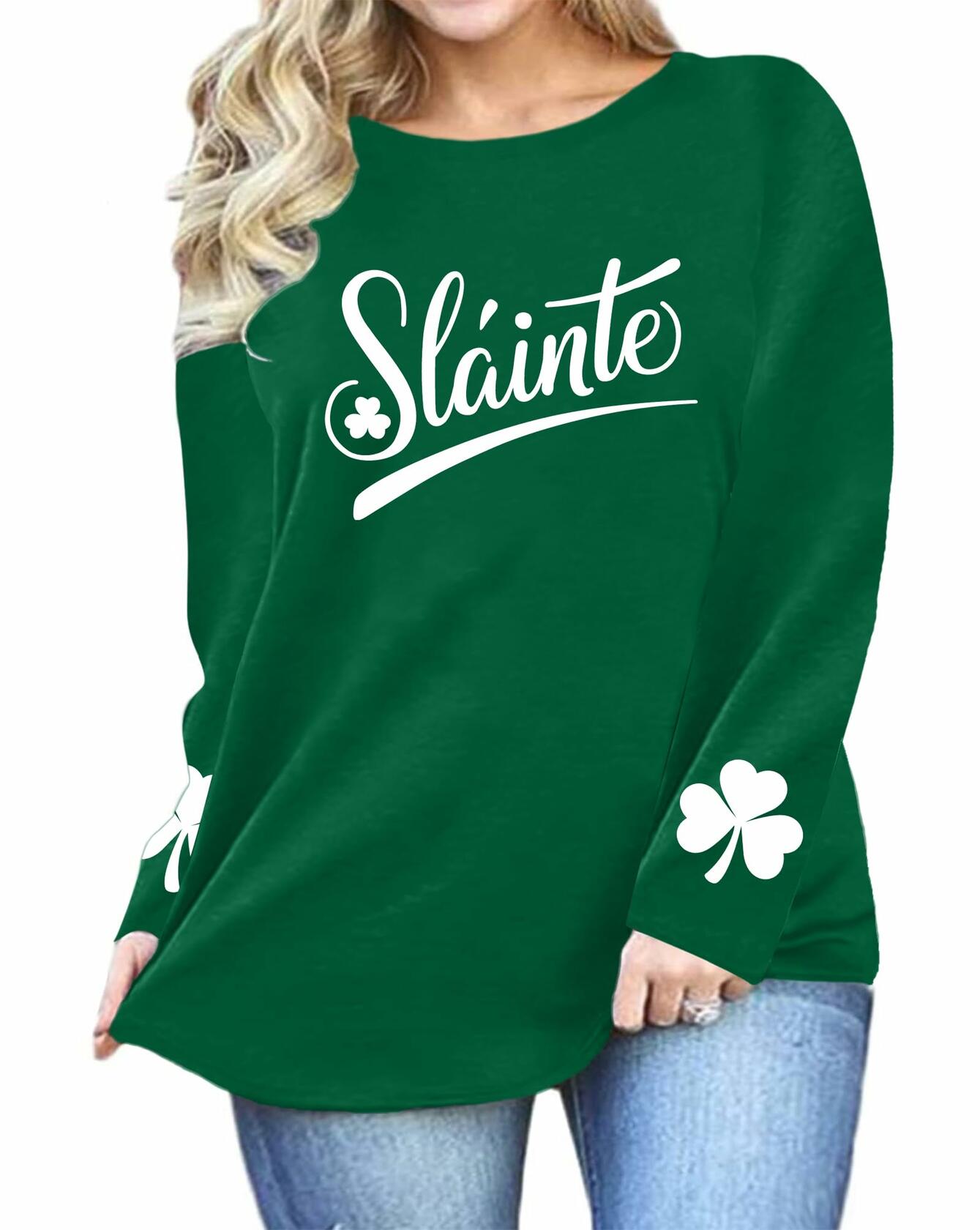 QAUN Plus Size St Patricks Day Shamrock Graphic Tee Women Green Size 4XL
