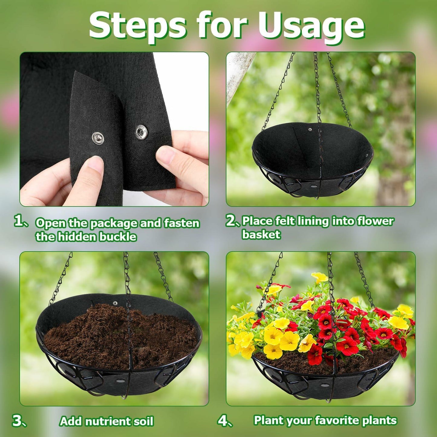 9Pcs 12" Round Hanging Basket Liners Felt Planter Insert for Garden Pots