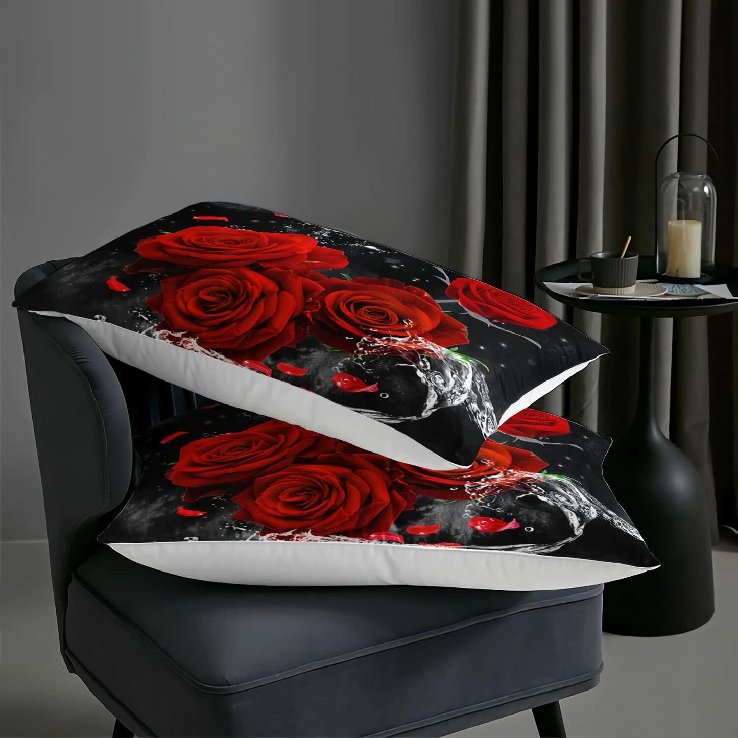 AILONEN 3D Oil Painting Red Rose Comforter Set Twin Size 3 Pieces
