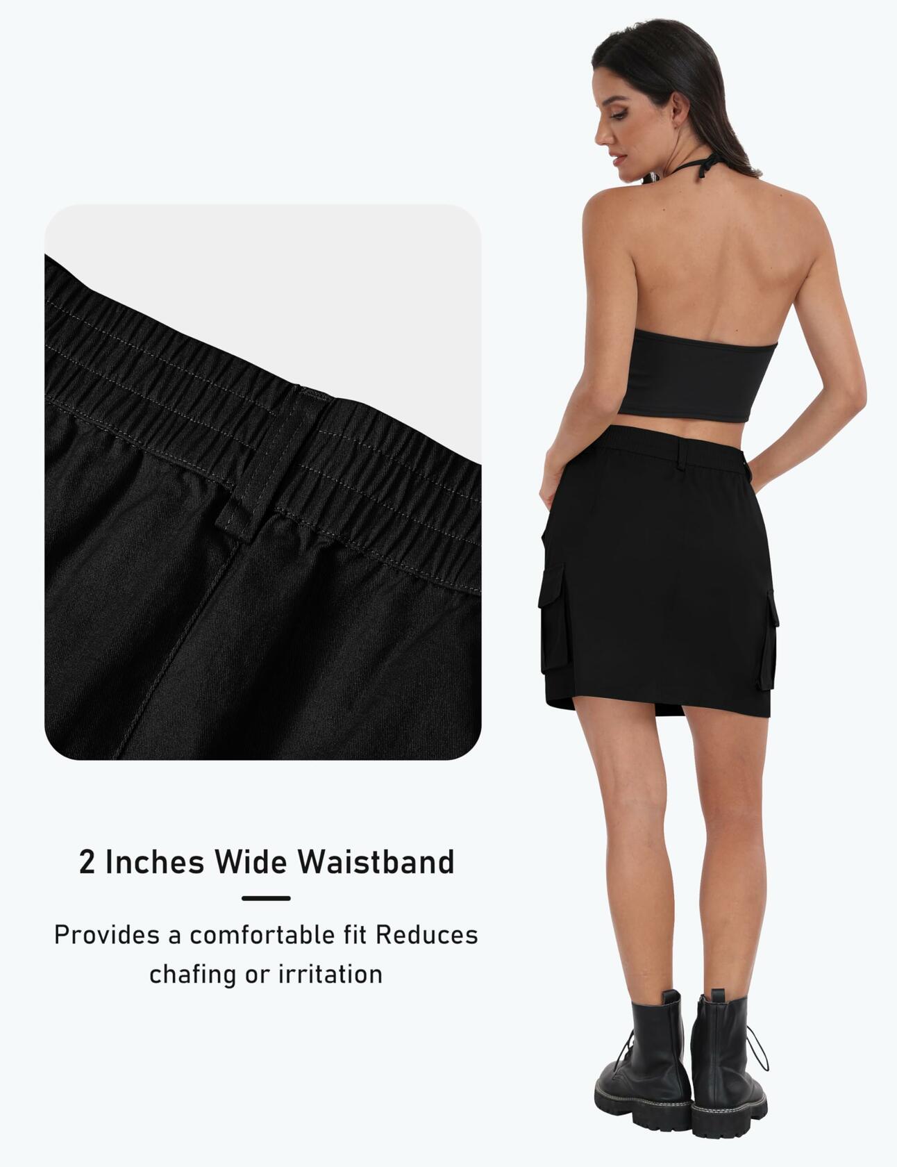 MoFiz Women's 18" Knee Length Golf Skirt Athletic Tennis Black Size M