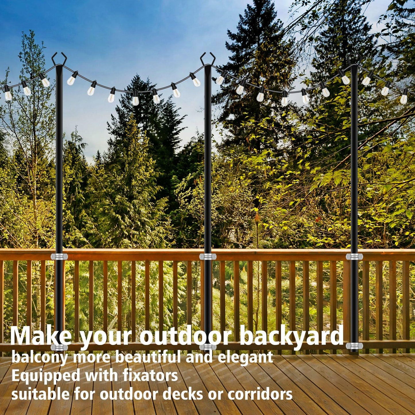 10Ft String Light Poles 4 Pack Outdoor Metal Stand with Fence Brackets