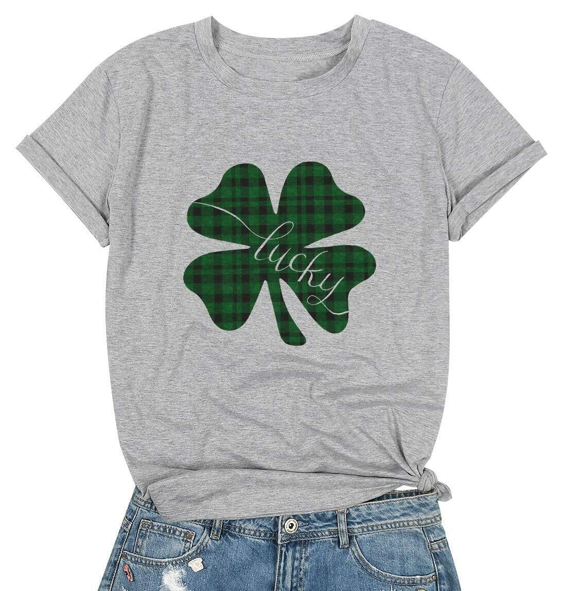Gray St Pattys Day Shirt Women Lucky Clover Funny St Patrick's Day Tee XL