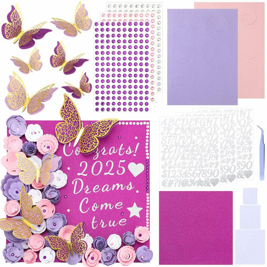 Knitgrip Graduation Cap Decoration Kit 98 Pc Purple Faux Flowers Butterfly