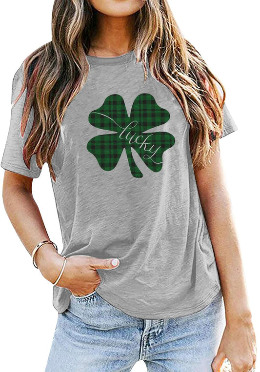 Gray St Pattys Day Shirt Women Lucky Clover Funny St Patrick's Day Tee XL