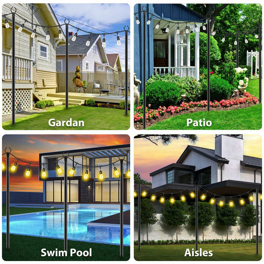 10Ft String Light Poles 4 Pack Outdoor Metal Stand with Fence Brackets