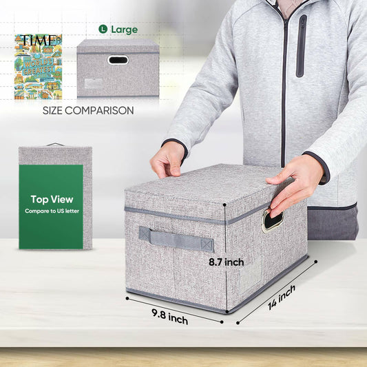 BALEINE Foldable Linen Storage Bins with Lids Large Gray 5 Pack