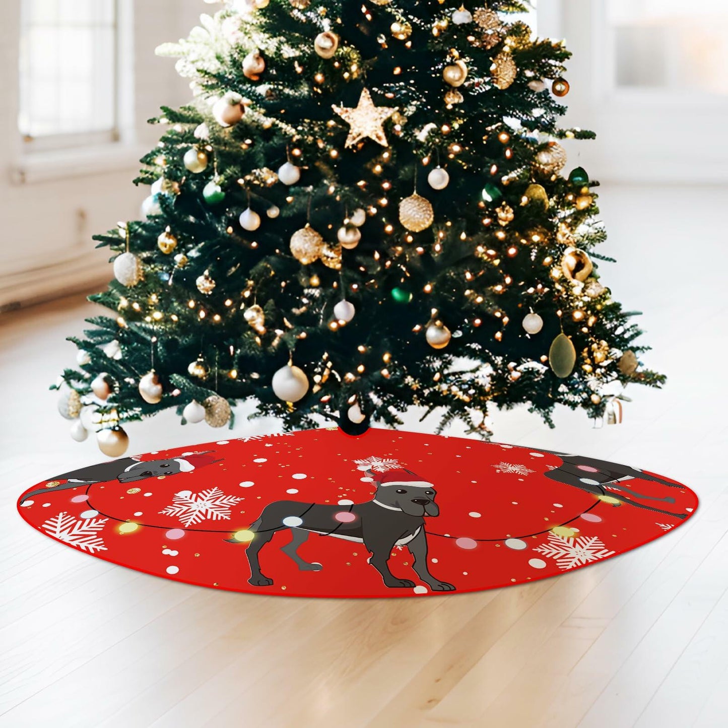 Great Dane Christmas Tree Skirt Red 48 Inch Winter Decoration