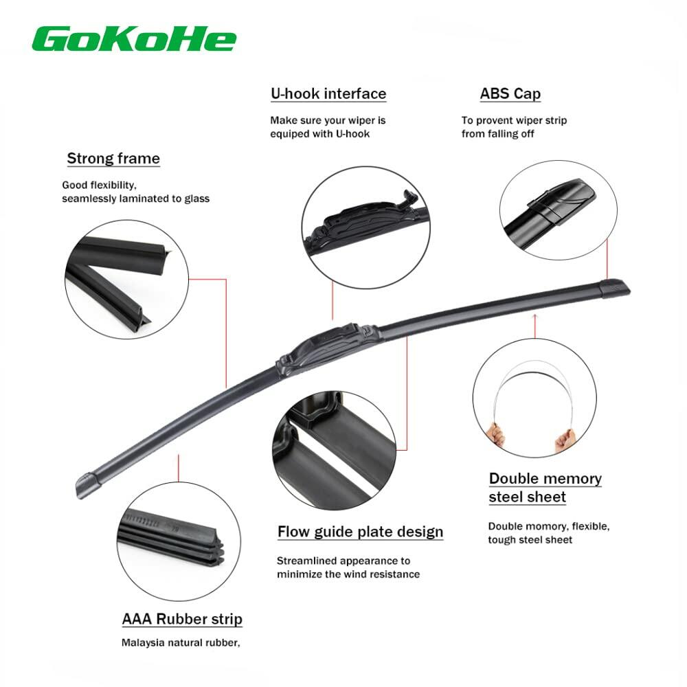 GoKoHe Windshield Wiper Blades 21"+20" for Honda CR-V Dodge Dakota PT Cruiser