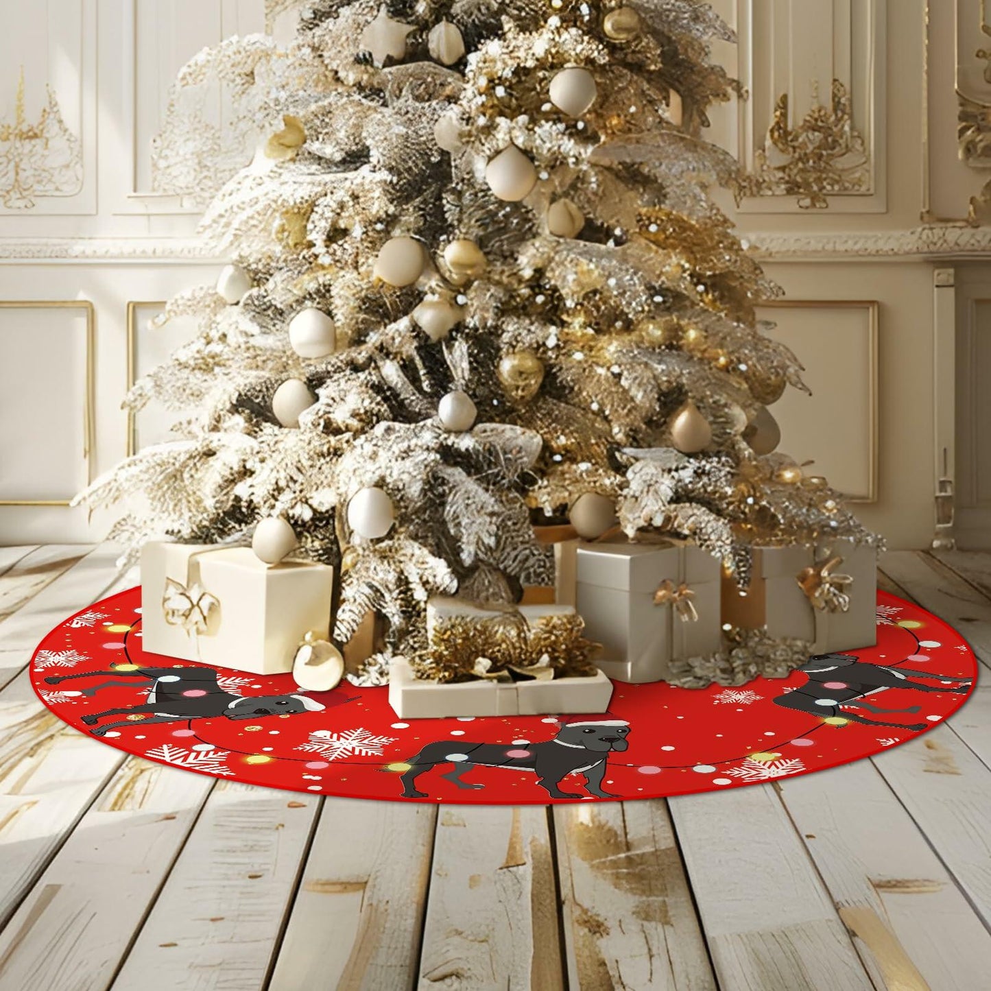 Great Dane Christmas Tree Skirt Red 48 Inch Winter Decoration