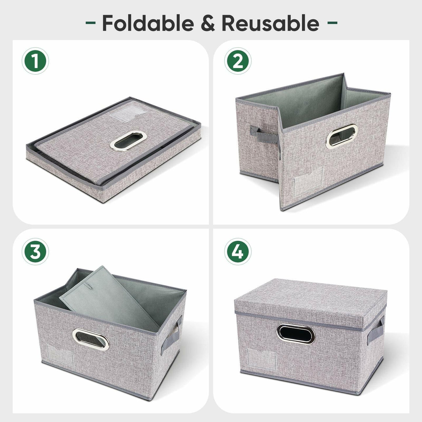BALEINE Foldable Linen Storage Bins with Lids Large Gray 5 Pack
