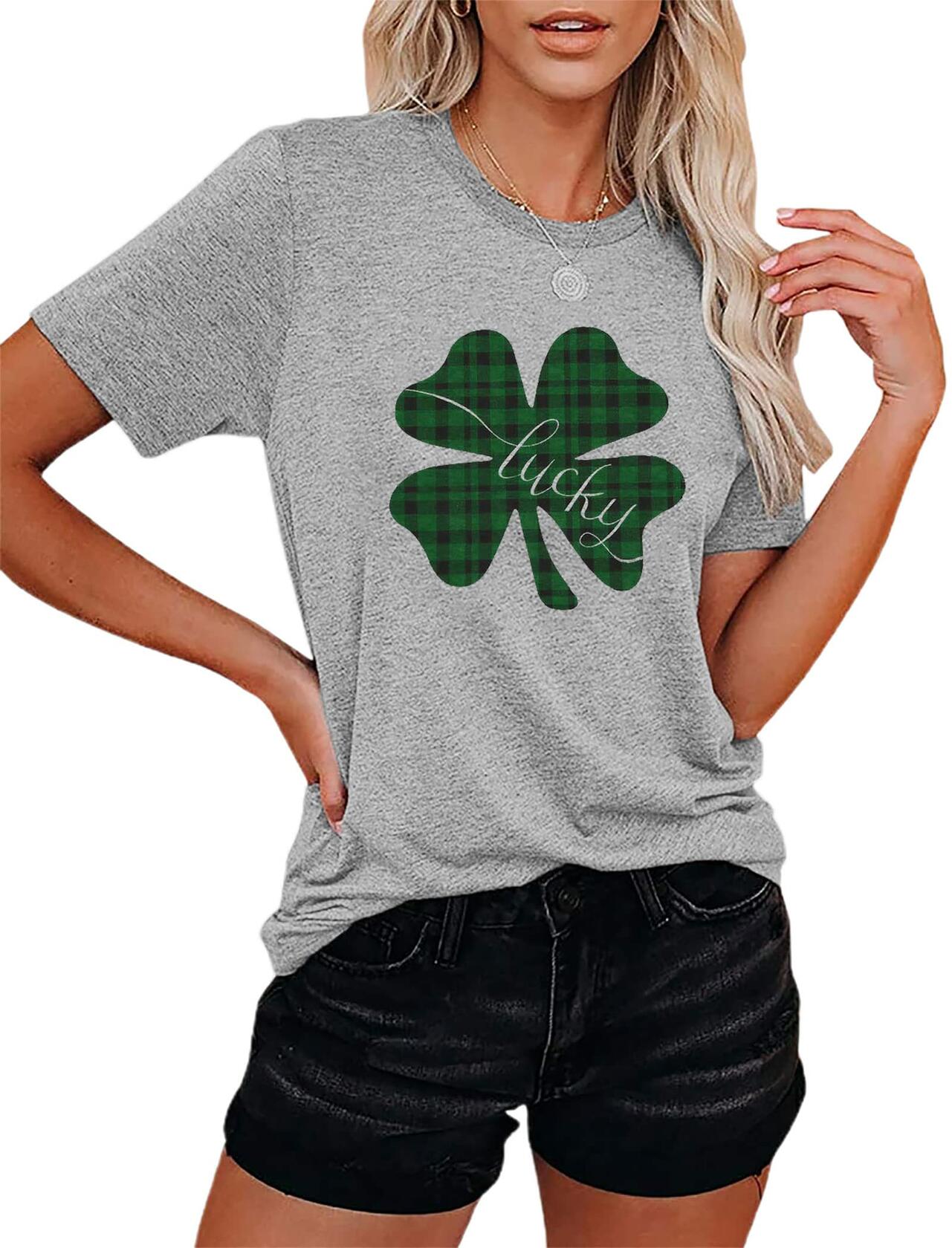 Gray St Pattys Day Shirt Women Lucky Clover Funny St Patrick's Day Tee XL