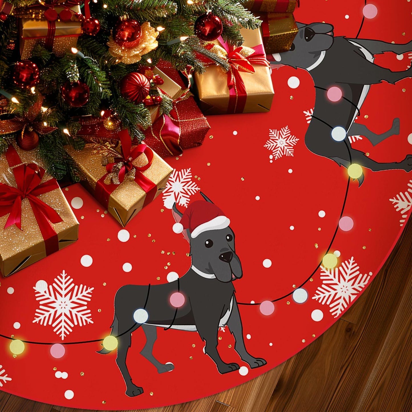 Great Dane Christmas Tree Skirt Red 48 Inch Winter Decoration