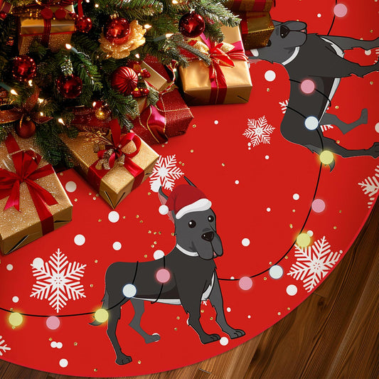 Great Dane Christmas Tree Skirt Red 48 Inch Winter Decoration