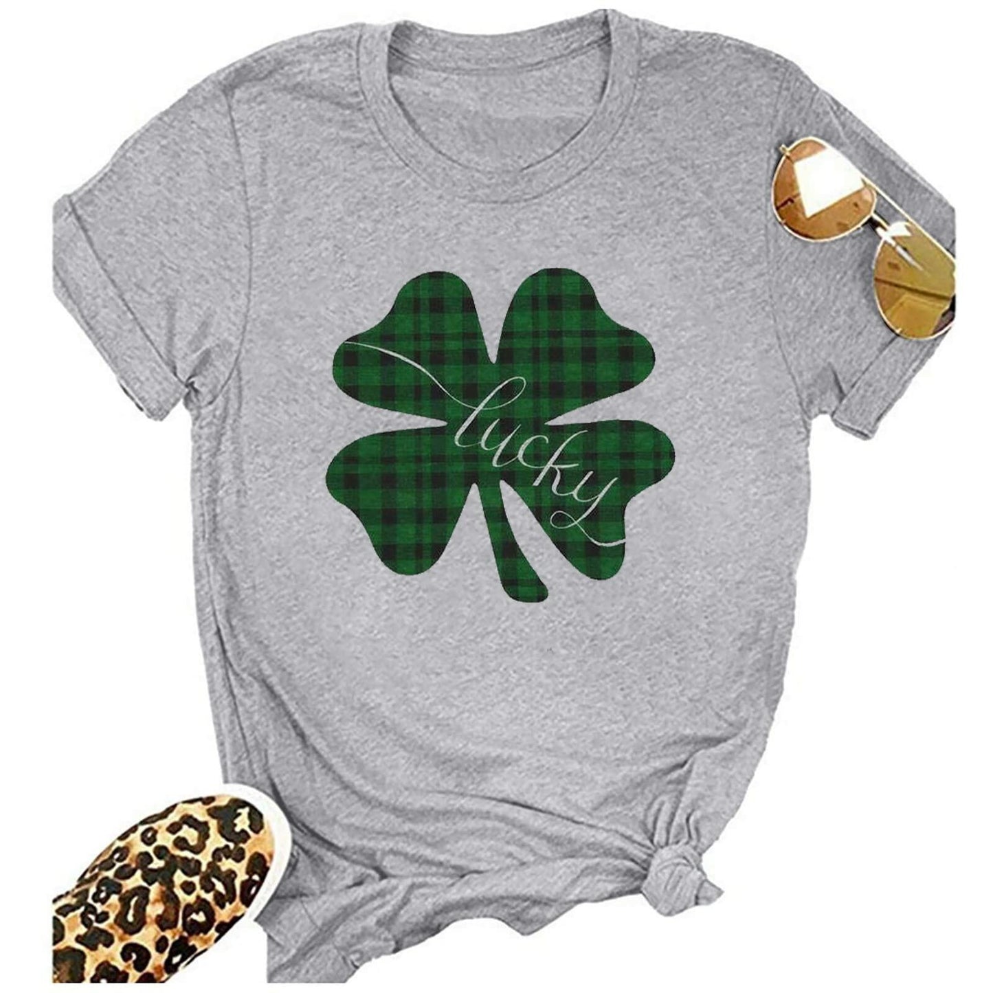 Gray St Pattys Day Shirt Women Lucky Clover Funny St Patrick's Day Tee XL