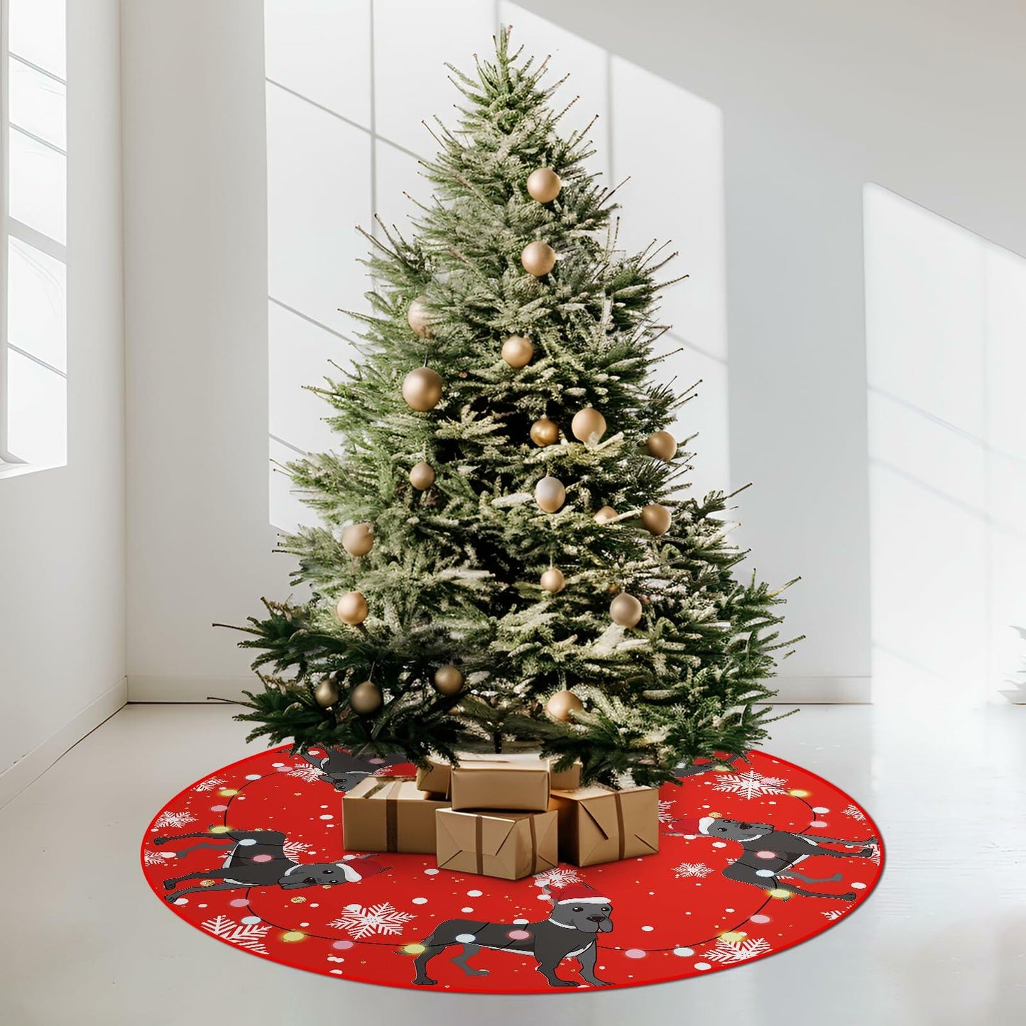 Great Dane Christmas Tree Skirt Red 48 Inch Winter Decoration