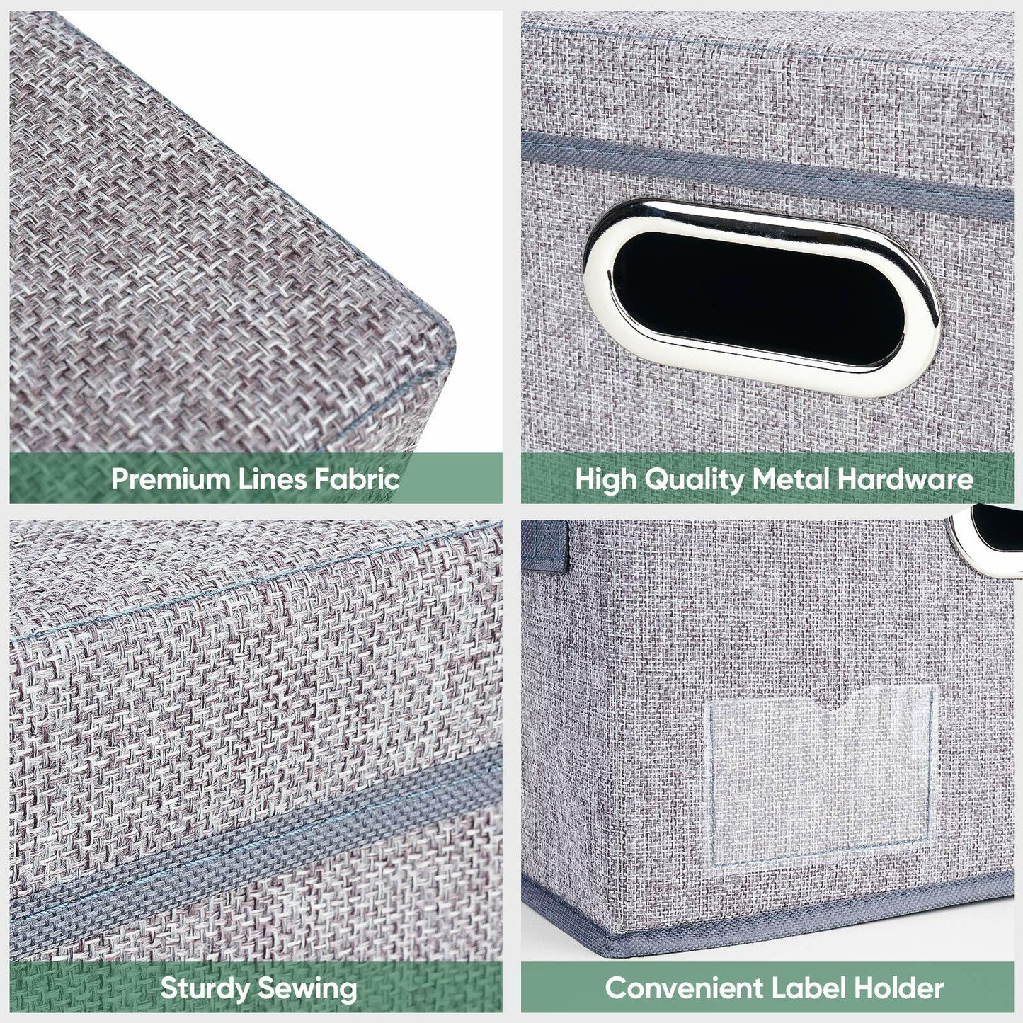 BALEINE Foldable Linen Storage Bins with Lids Large Gray 5 Pack