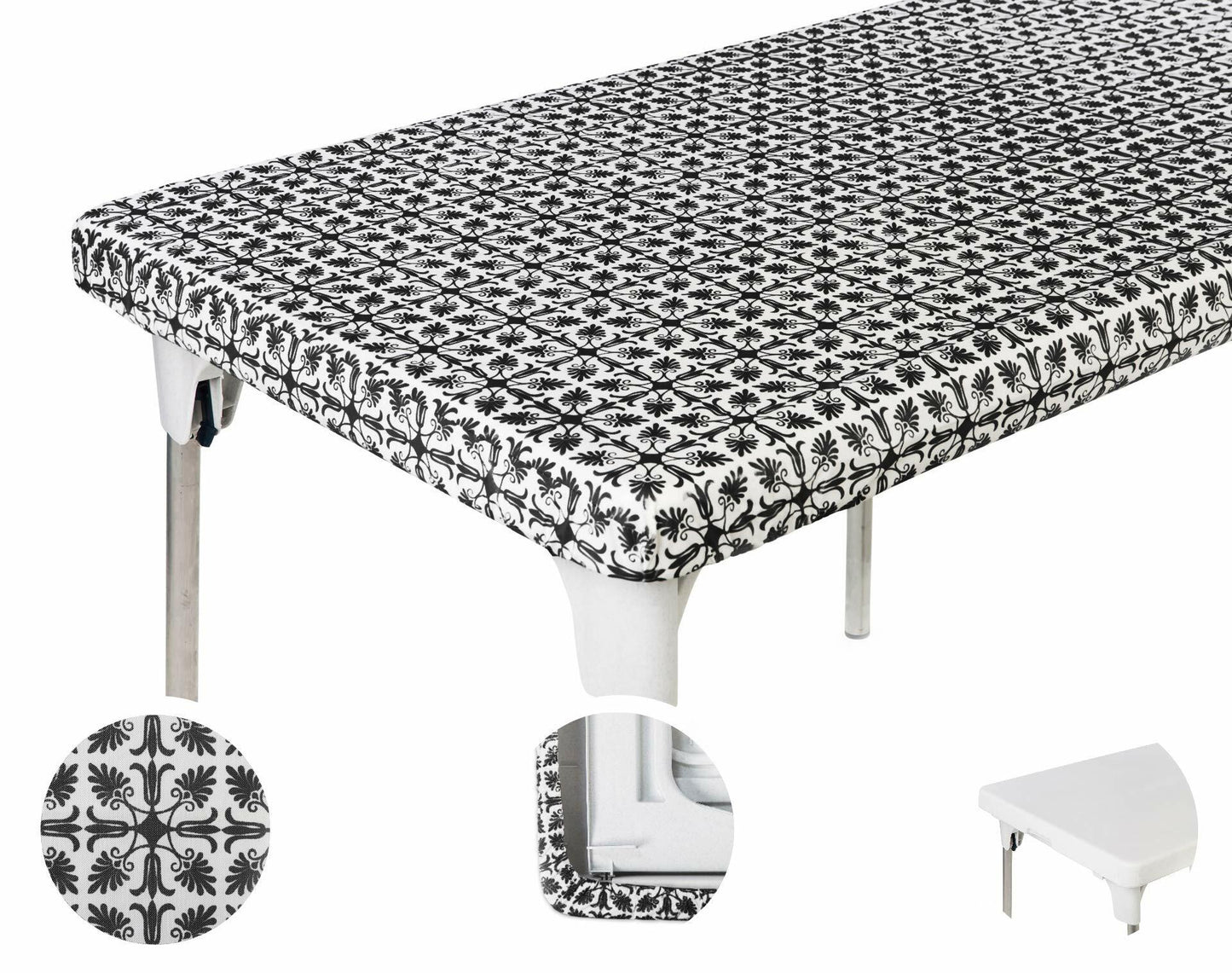 TopTableCloth 8ft 96x30in Black Patterned Plastic Rectangle Tablecloth